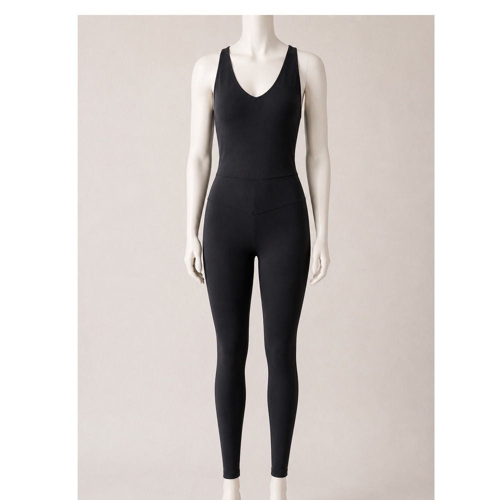 JoyLab Black V-Neck Cross Back Activewear Bodysuit Jumpsuit Small New